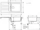 Einbauspüle von Hansgrohe mit rechteckigem Becken und integrierter Abtropffläche, dargestellt in technischem Zeichnungsformat mit Abmessungen.